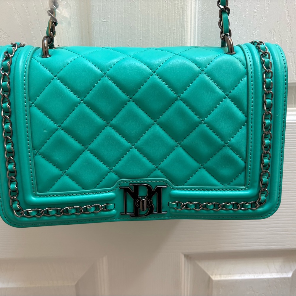 Badgley Mischka Quilted Teal Chain Shoulder Bag